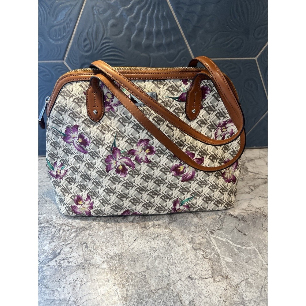 Lauren Ralph Lauren Floral Monogram Tote Handbag Purple Orchid Print